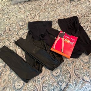 Lot Of 3 Spanx Maternity Wear, Faux Leather Leggings, Tights And Shaping Shorts